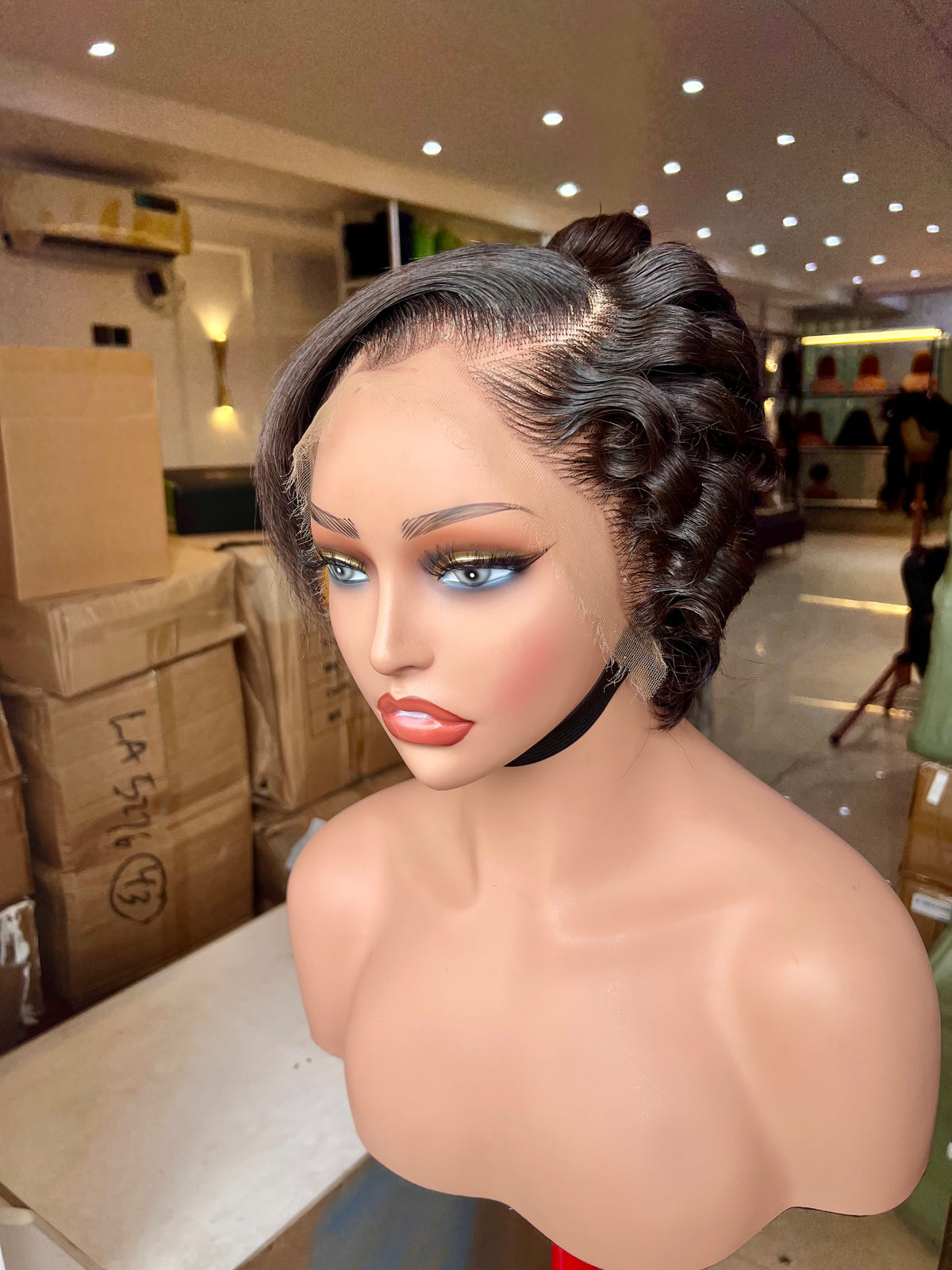 100% Human Hair Short Black Curly Wig – Side Part