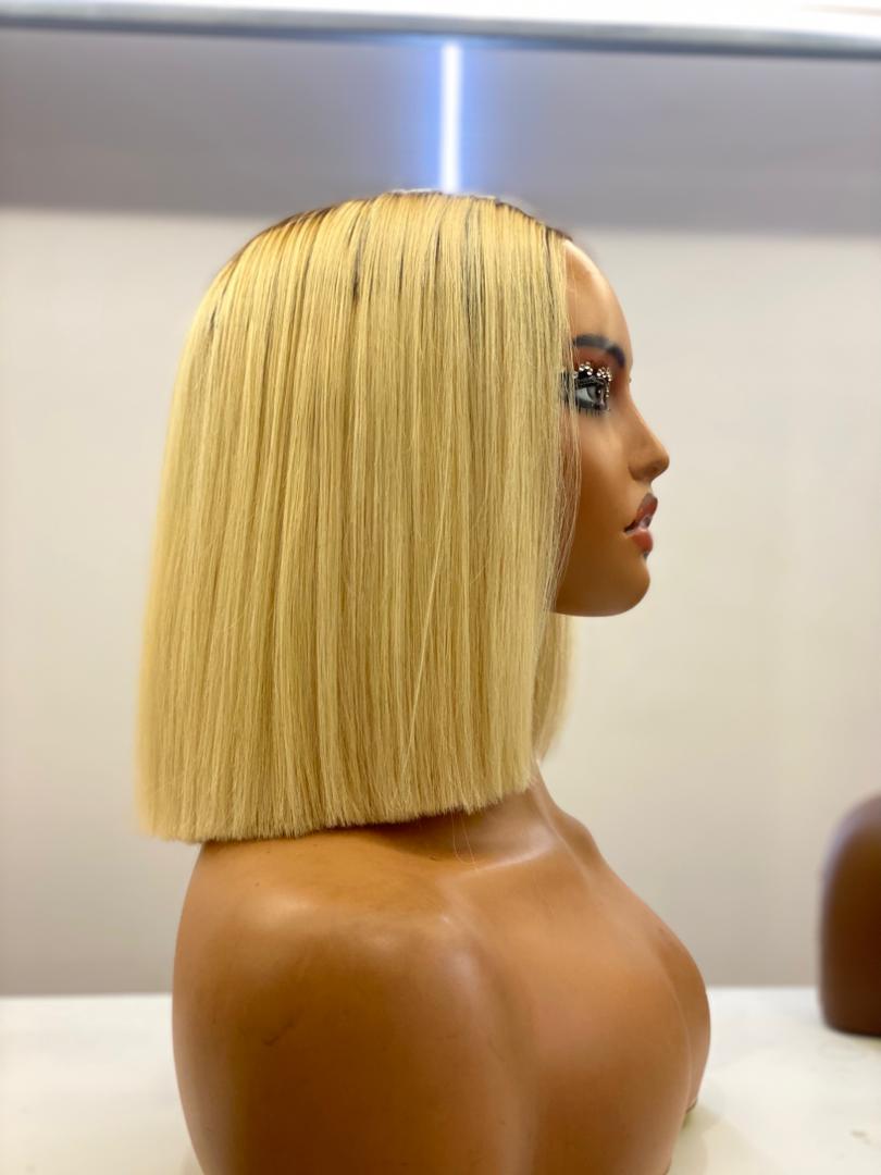12 Inch Bone Straight Wig – Ombre Dark Root / Blonde 613