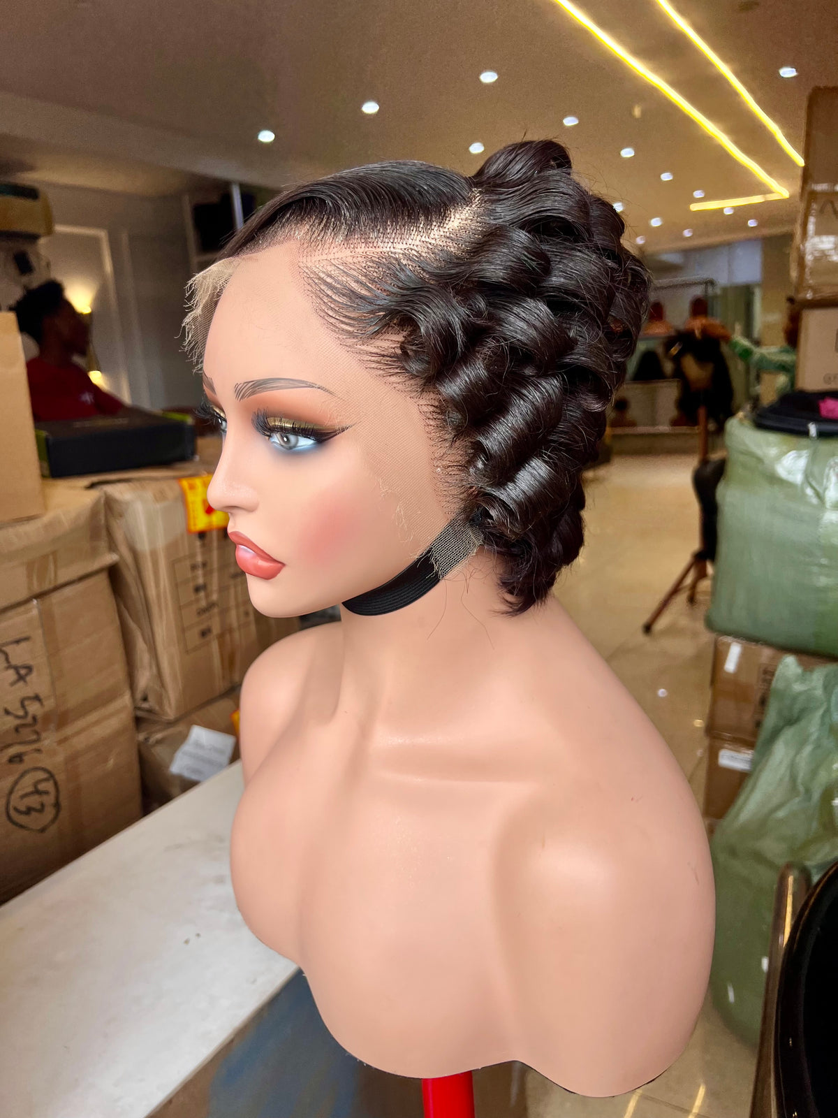 100% Human Hair Short Black Curly Wig – Side Part