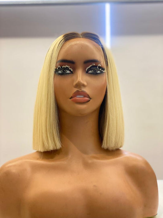 12 Inch Bone Straight Wig – Ombre Dark Root / Blonde 613