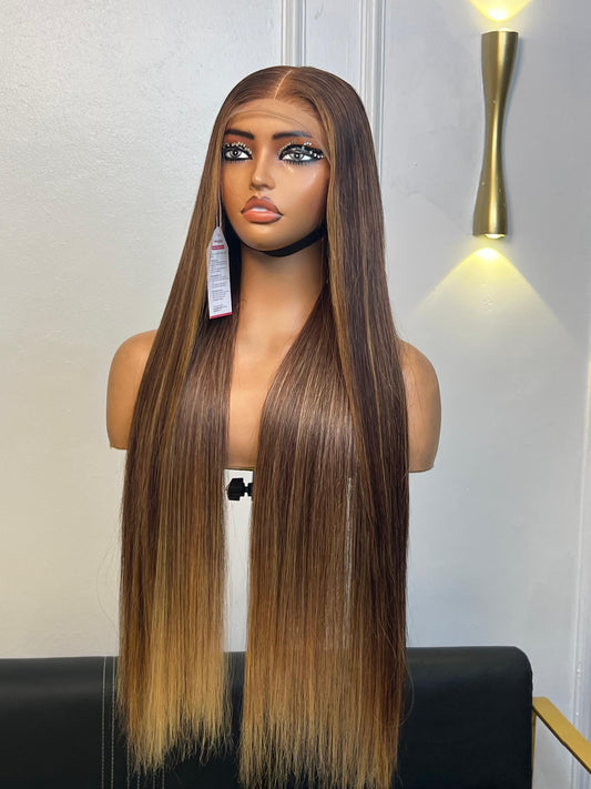 28 Inch Bone Straight Wig - Brown Frontal