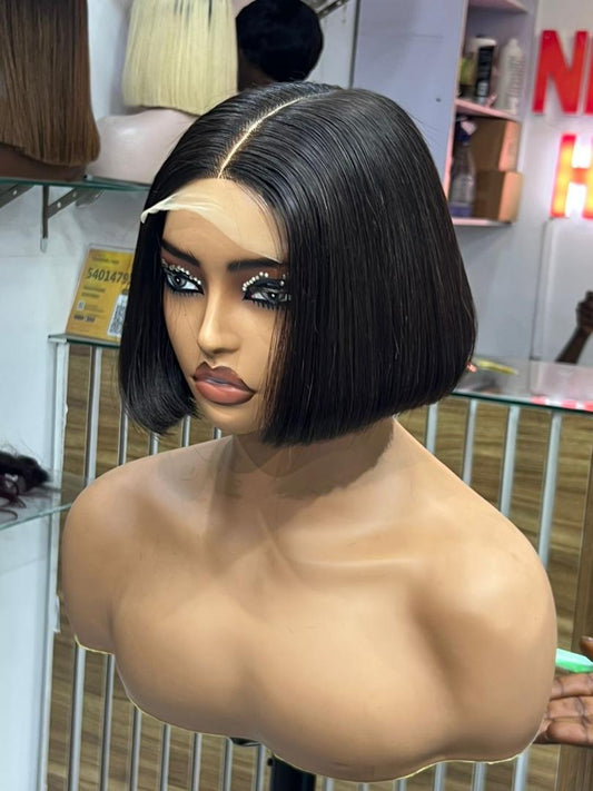 8 Inch Bone Straight Wig - Black Closure